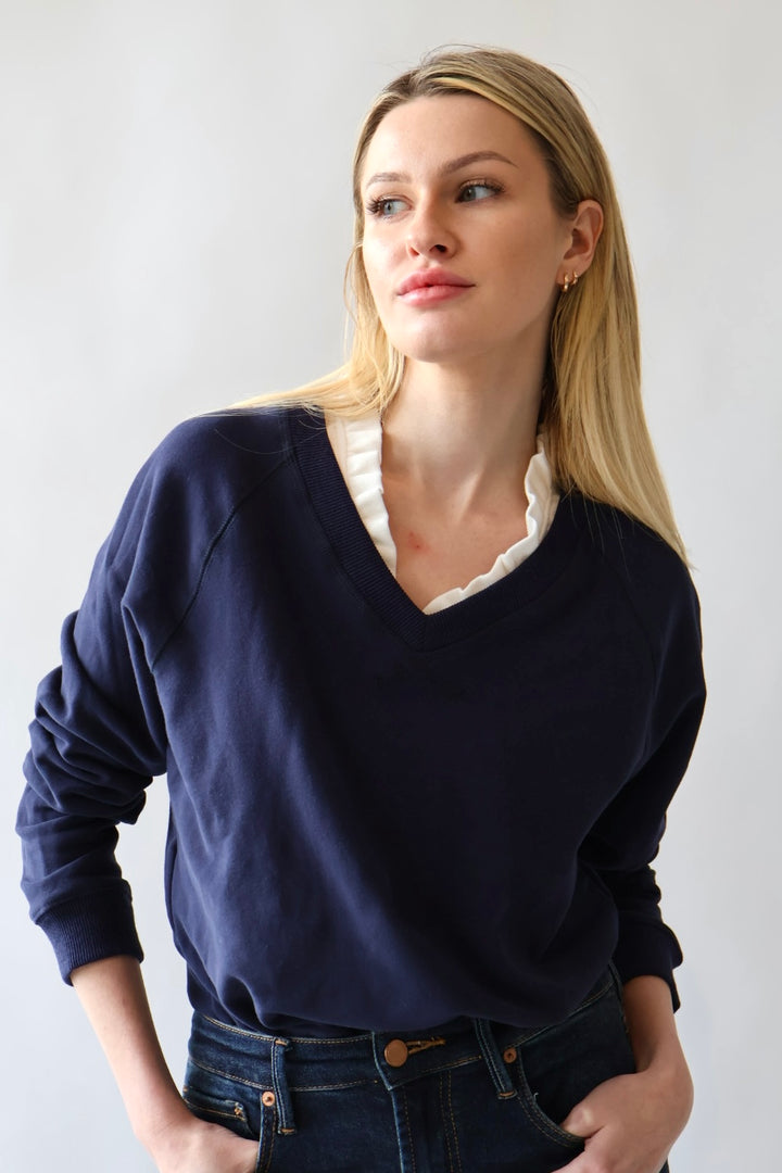 V Neck Cotton Sweatshirt