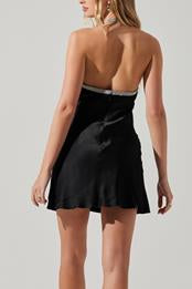 Sicily Satin Halter Rhinestone Trim Mini Dress