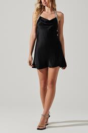 Sicily Satin Halter Rhinestone Trim Mini Dress