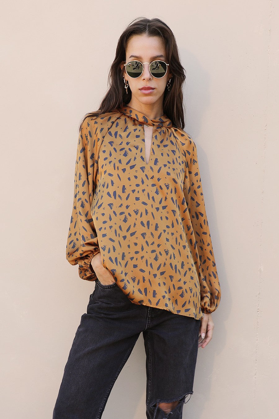 Keyhole Long Sleeve Blouse