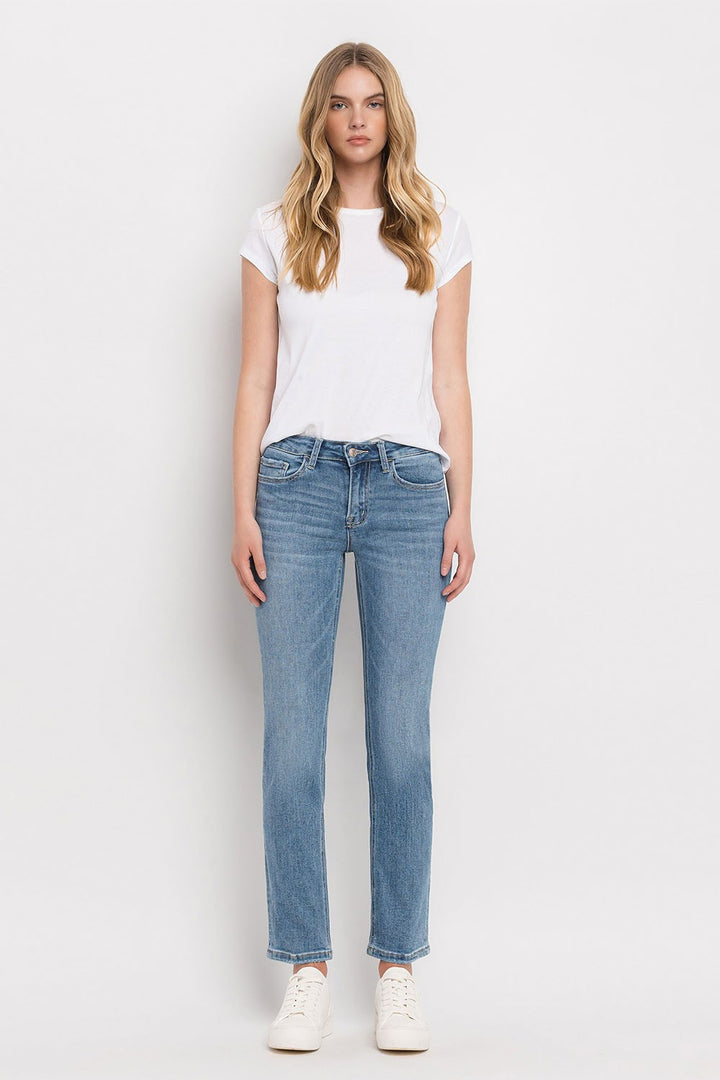 Mid Rise Ankle Slim Straight Jean