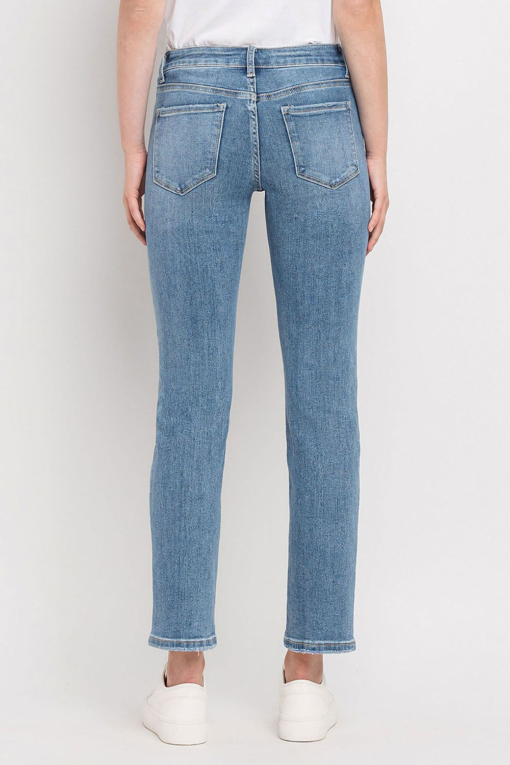 Mid Rise Ankle Slim Straight Jean