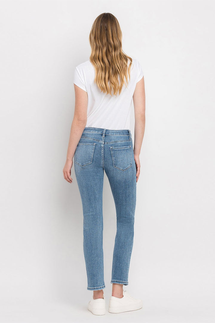 Mid Rise Ankle Slim Straight Jean