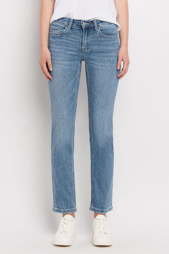 Mid Rise Ankle Slim Straight Jean