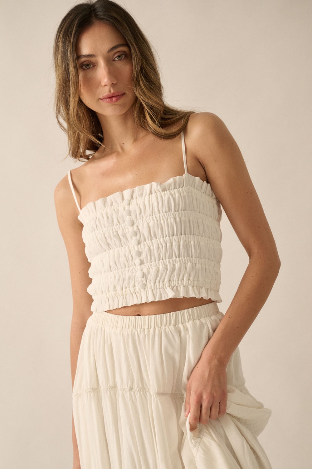 Solid Smocked Cropped Cami Top