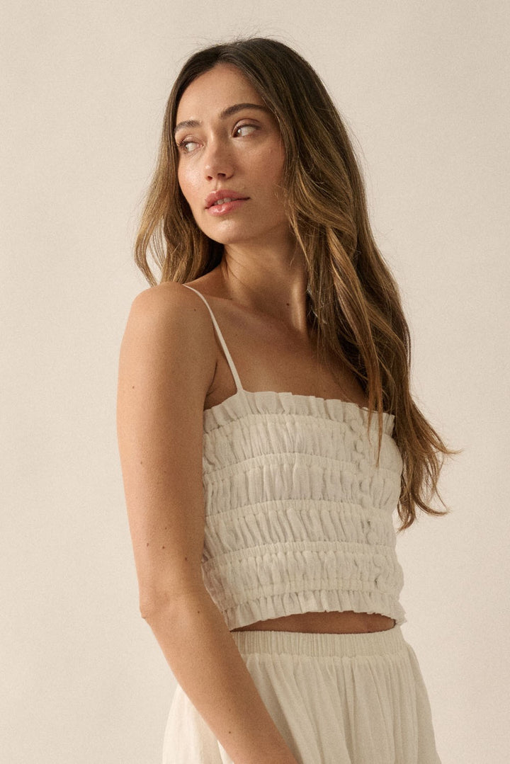 Solid Smocked Cropped Cami Top