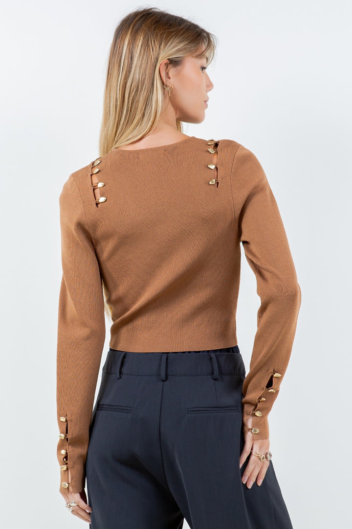 Gold Button Detail Knit Top