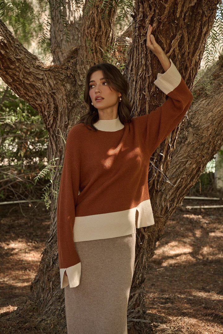 Color Block Wide Sleeve Sweater