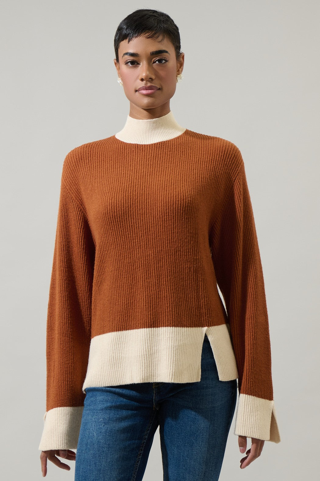 Color Block Wide Sleeve Sweater