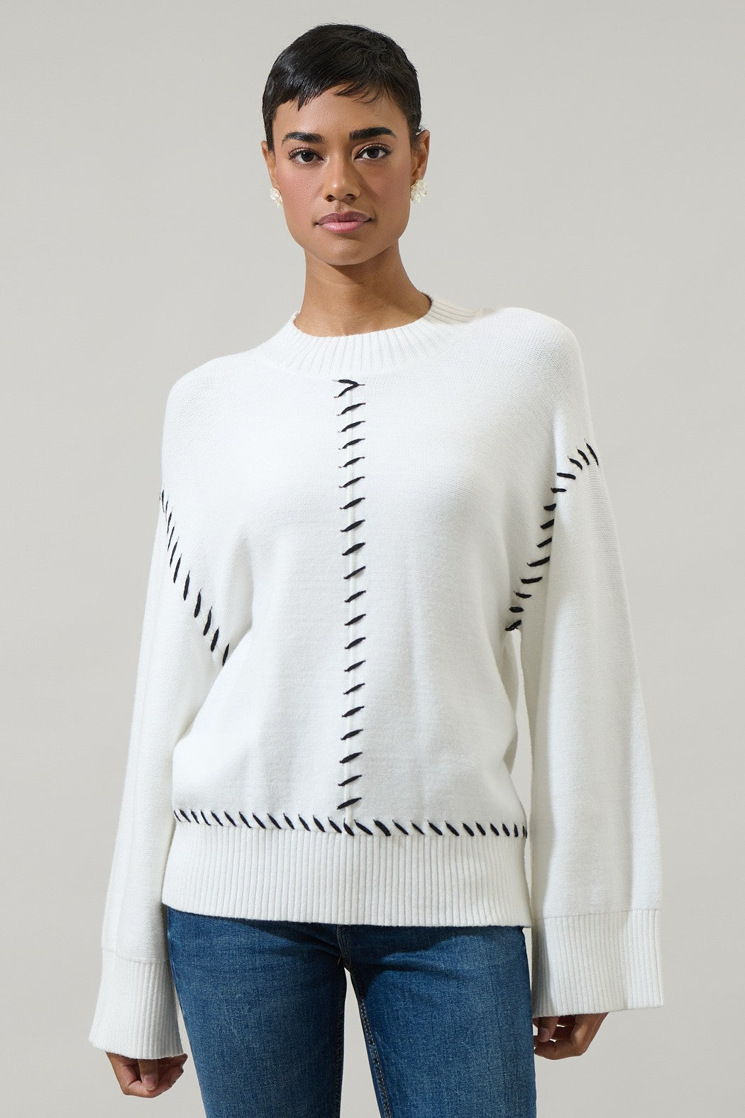 Stitched Dropped Shoulder Sweater