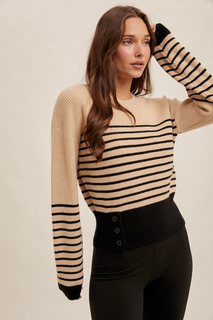 Button Stripe Sweater