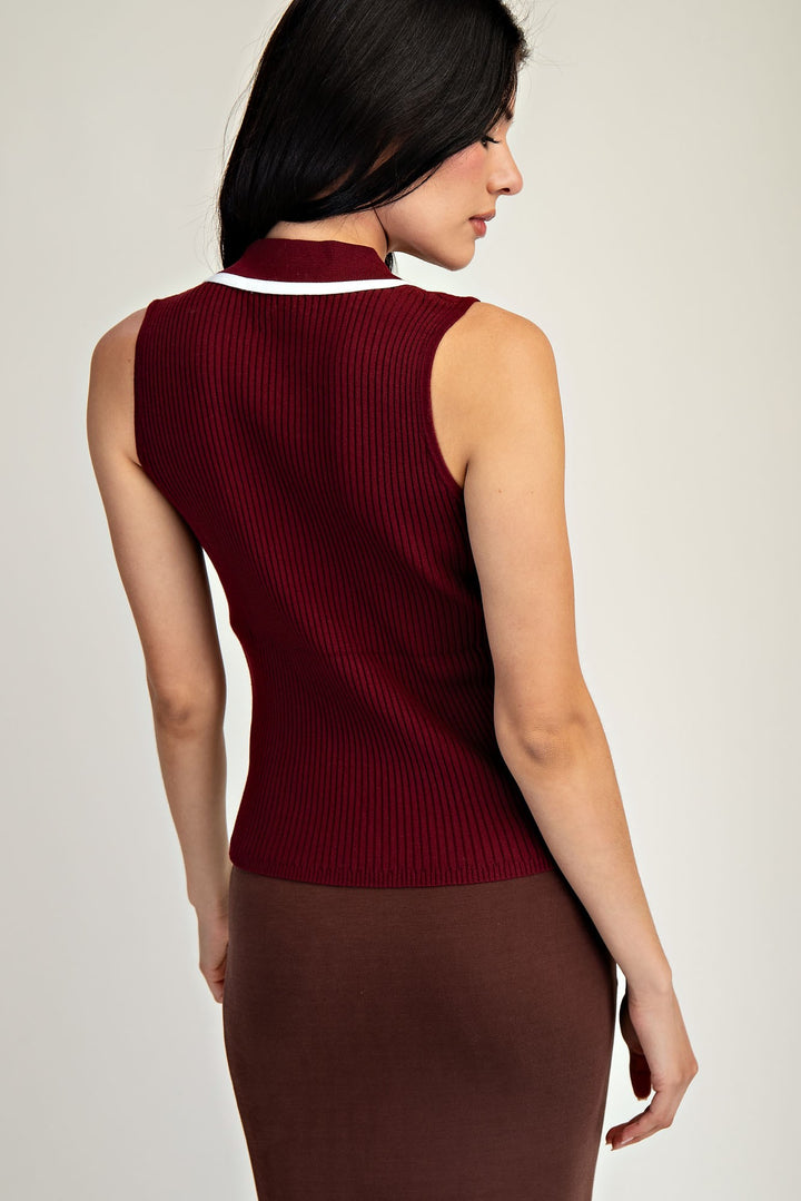 Collared Ribbed Sweater Top