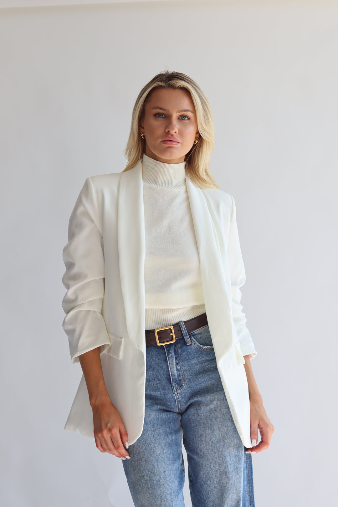 Ruched Sleeve Blazer