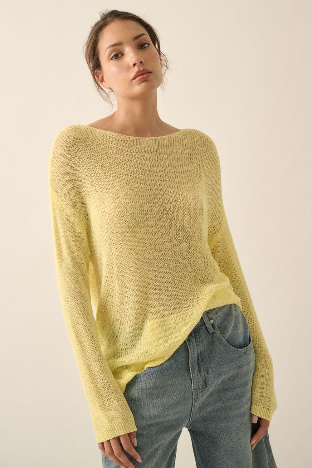 Lightweight Knit Loose-Fit Boatneck Sweater