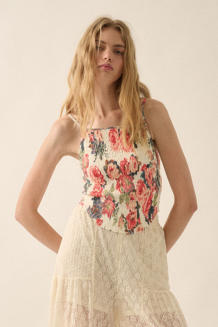 Floral-Print Smocked Cami Top