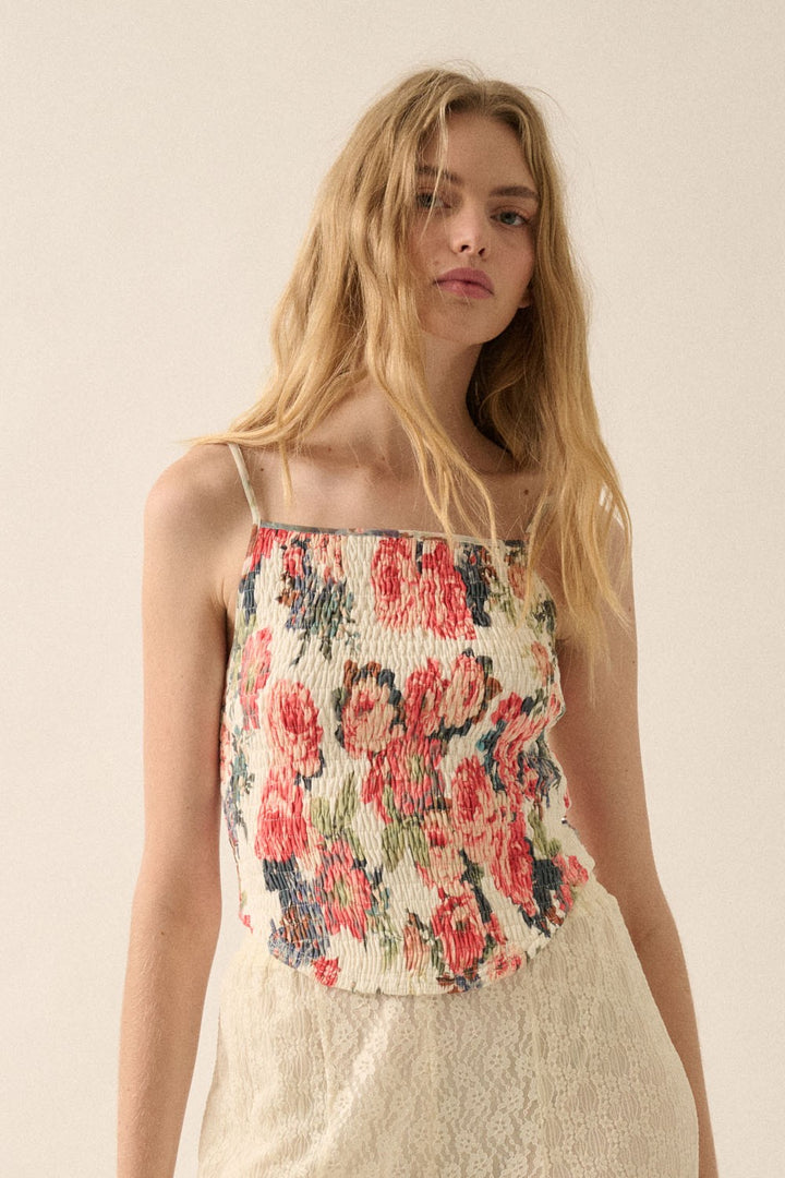 Floral-Print Smocked Cami Top