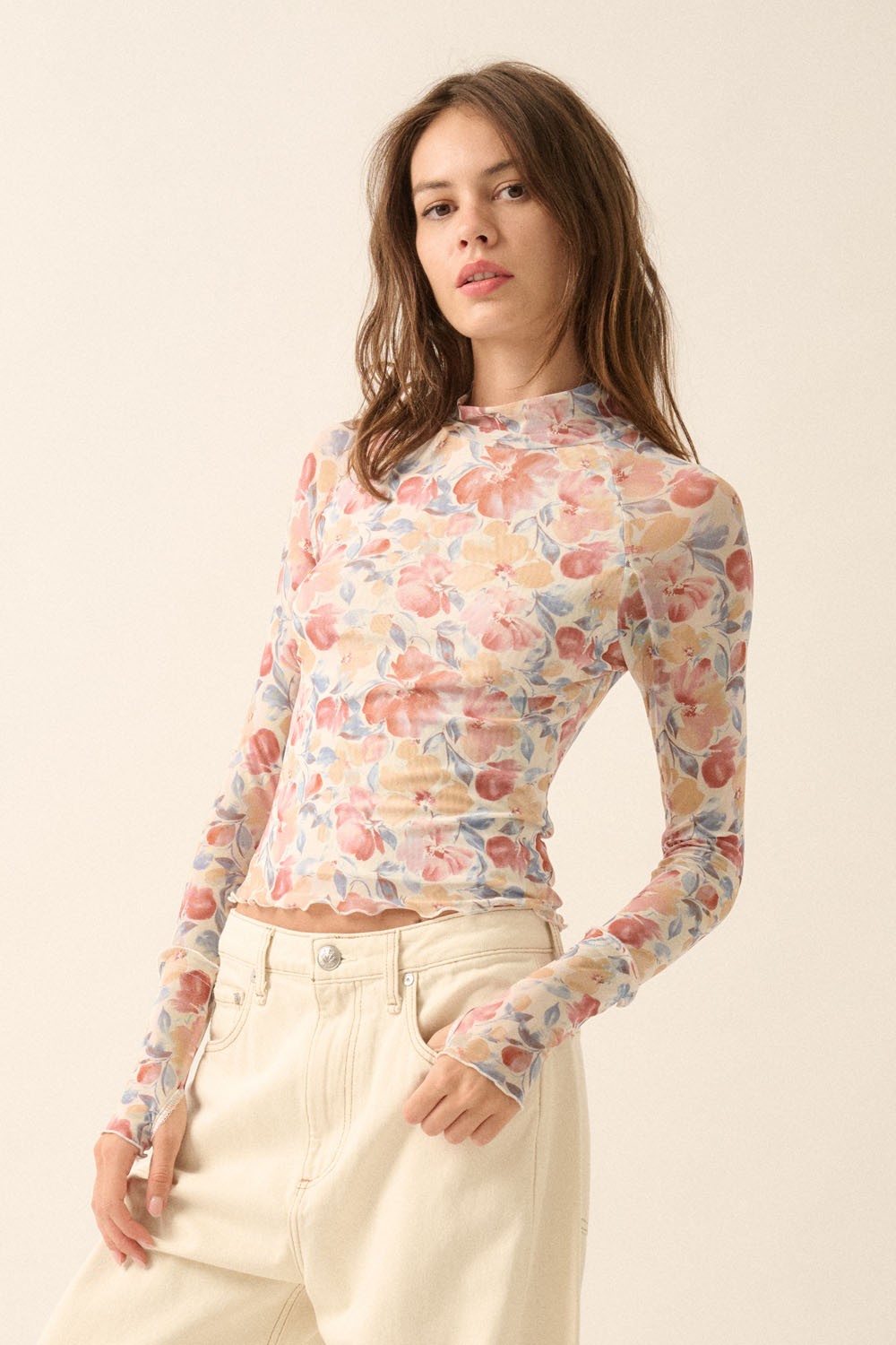 Floral Mesh Long Sleeve Top