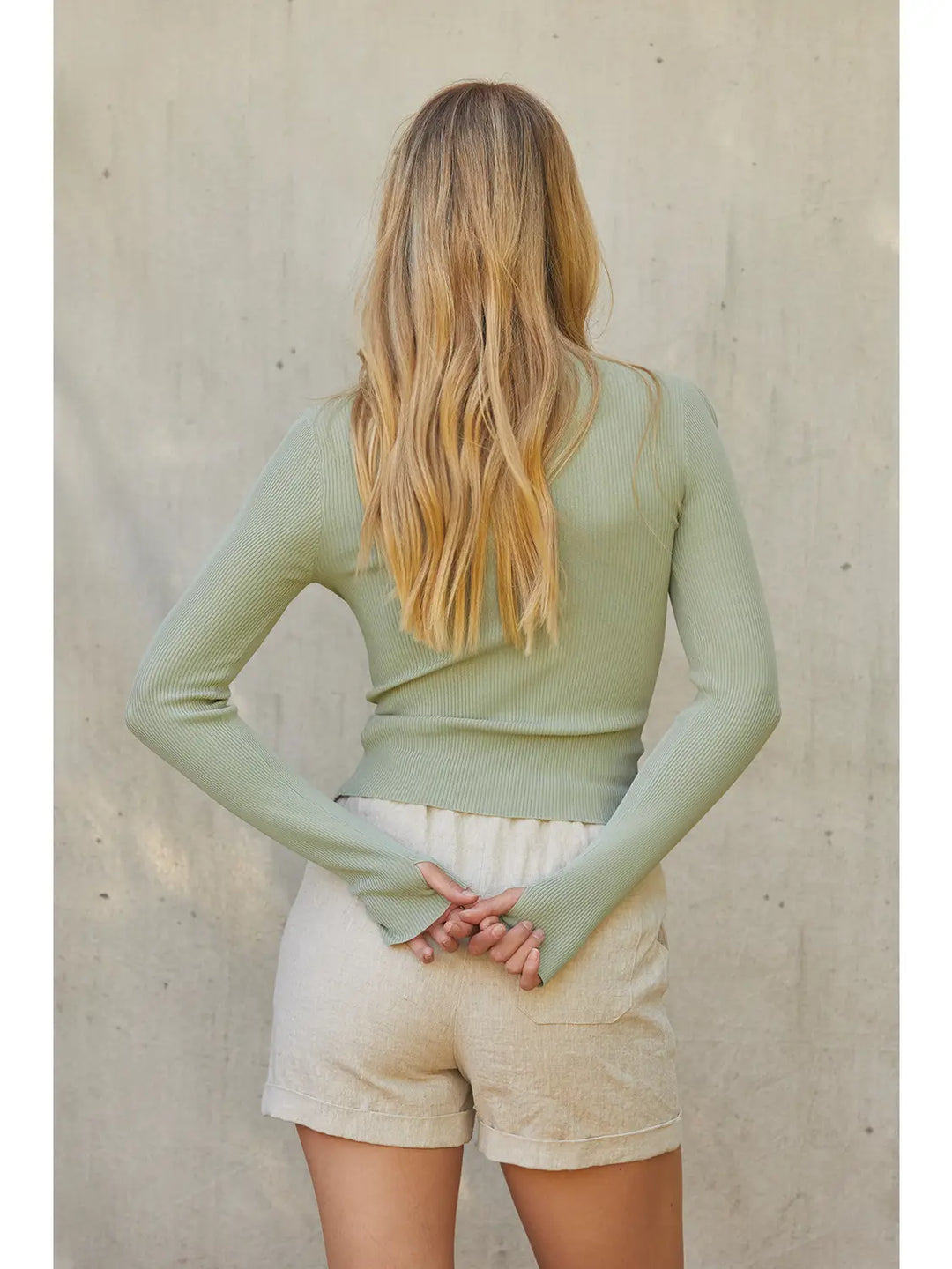 Front Split Ribbed Sweater Top