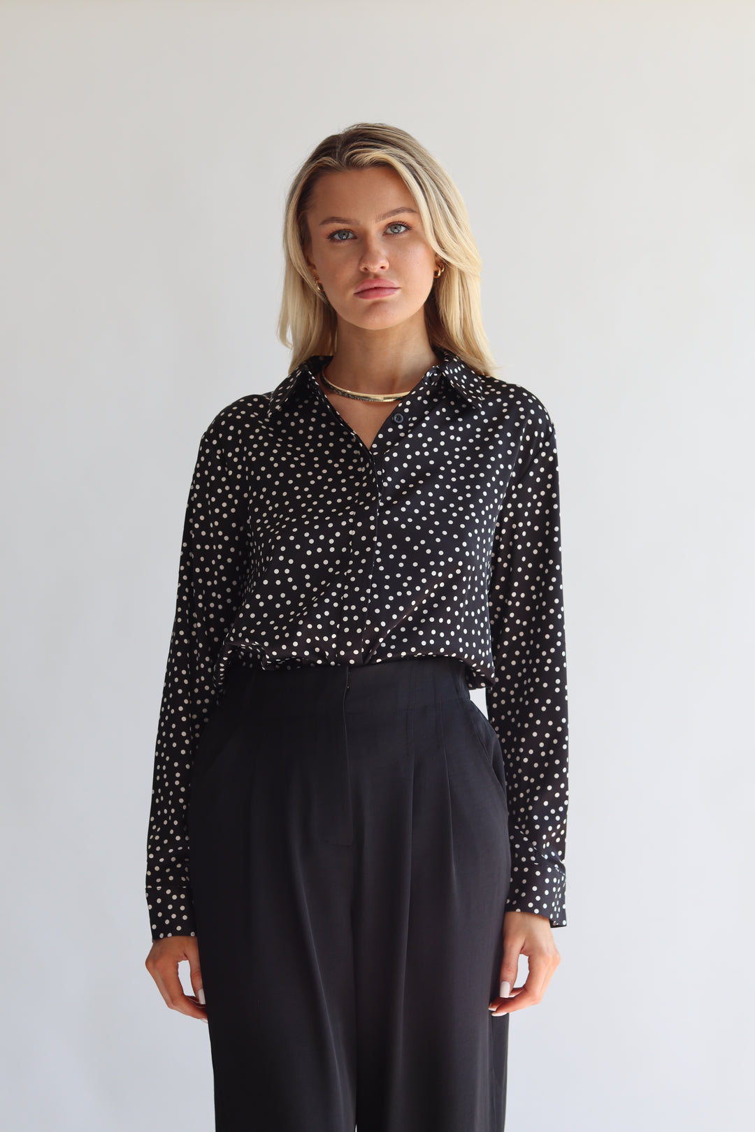 Polka Dot Long Sleeve Button Down