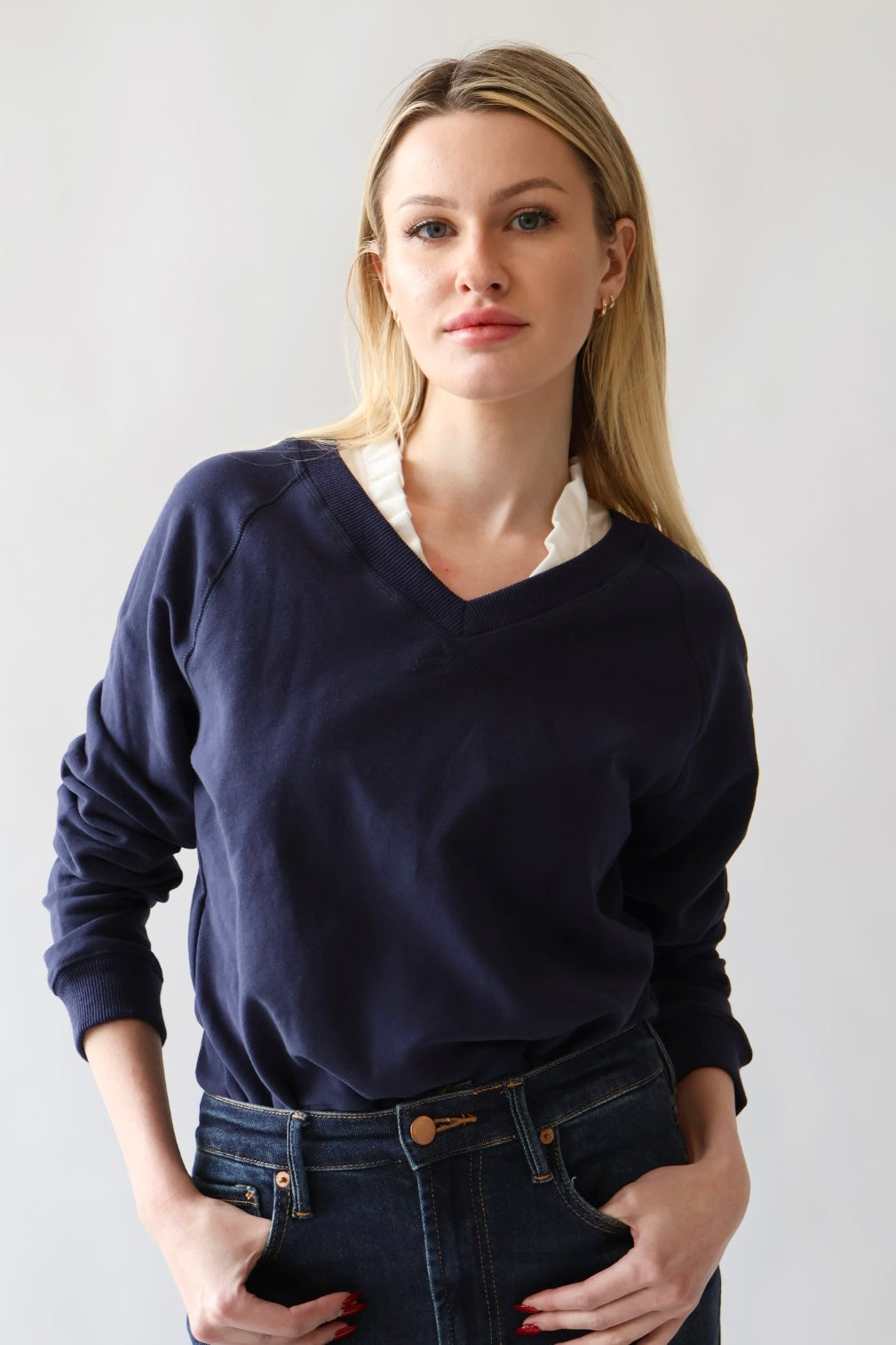 V Neck Cotton Sweatshirt