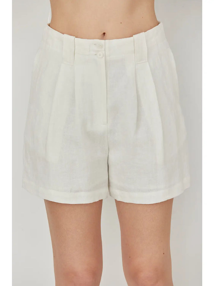 Lined Pleated Linen Shorts