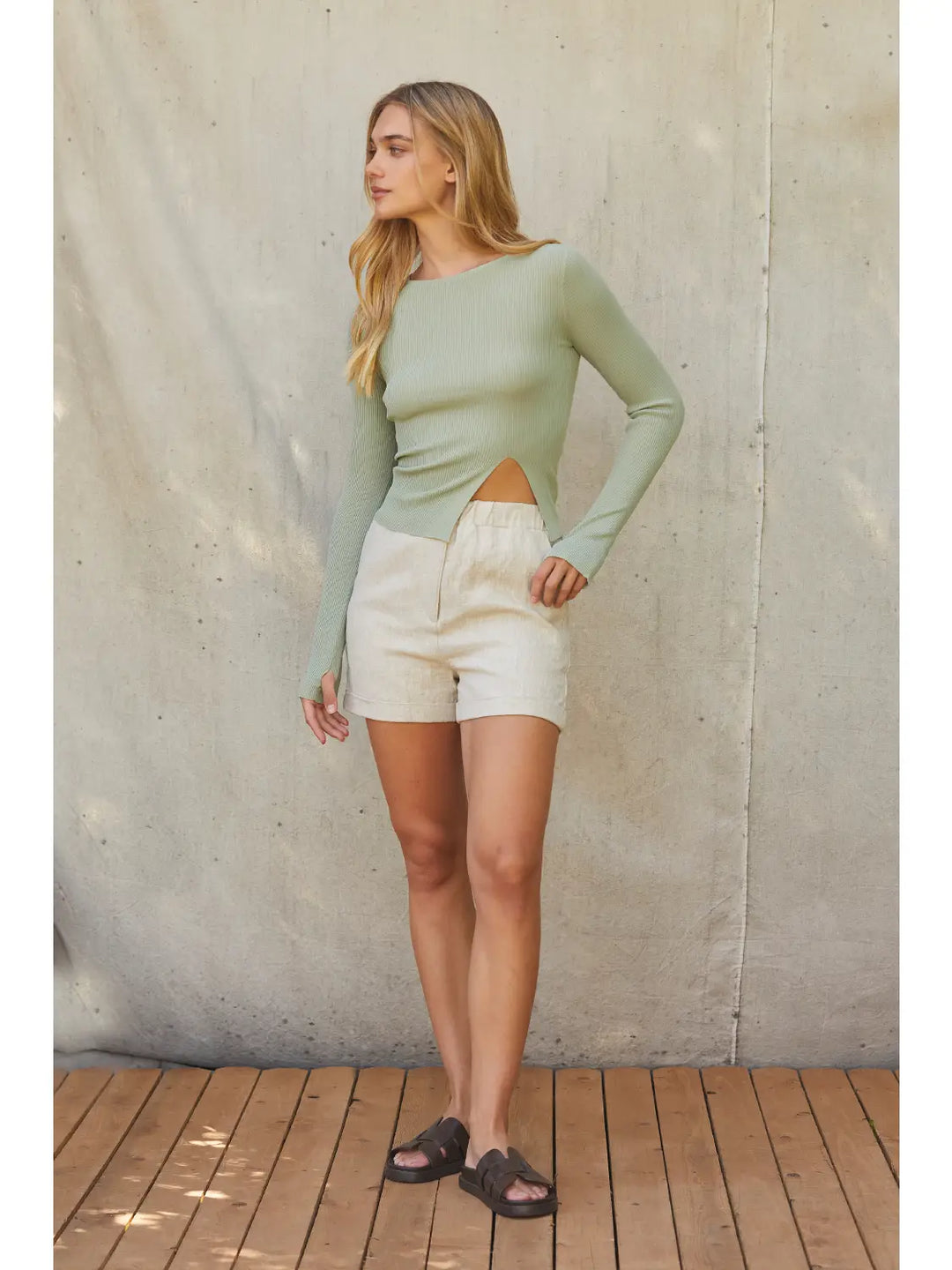 Front Split Ribbed Sweater Top