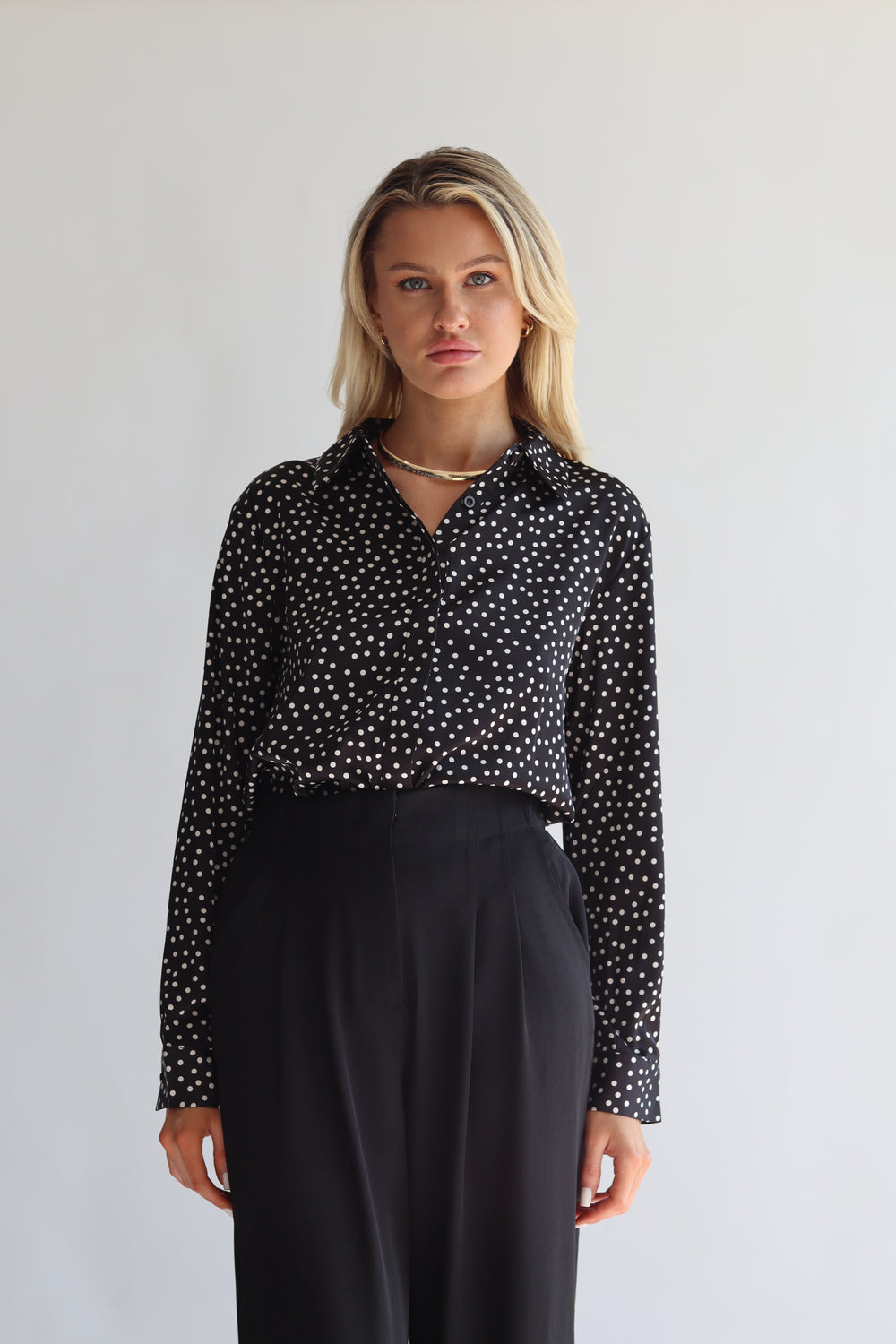 Polka Dot Long Sleeve Button Down