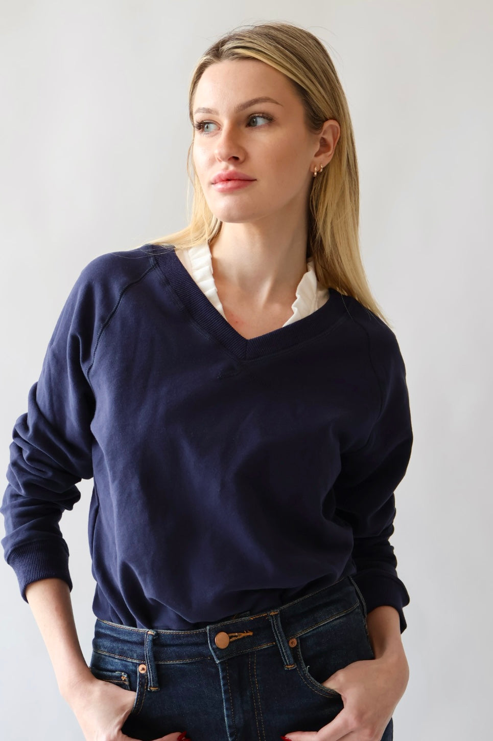 V Neck Cotton Sweatshirt