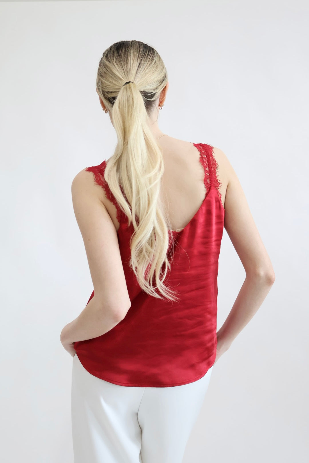 V Neck Lace Trim Red Camisole