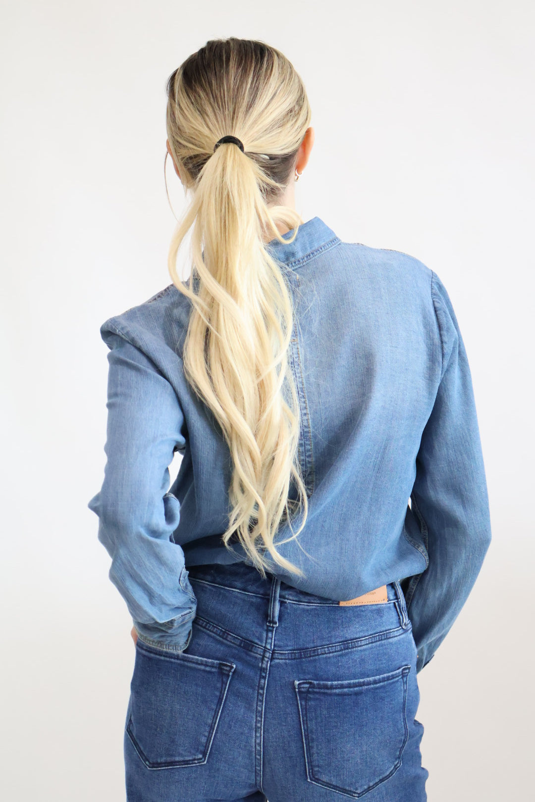 Chambray Long Sleeve Button Down Top