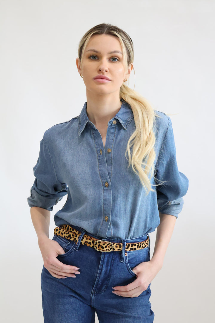 Chambray Long Sleeve Button Down Top