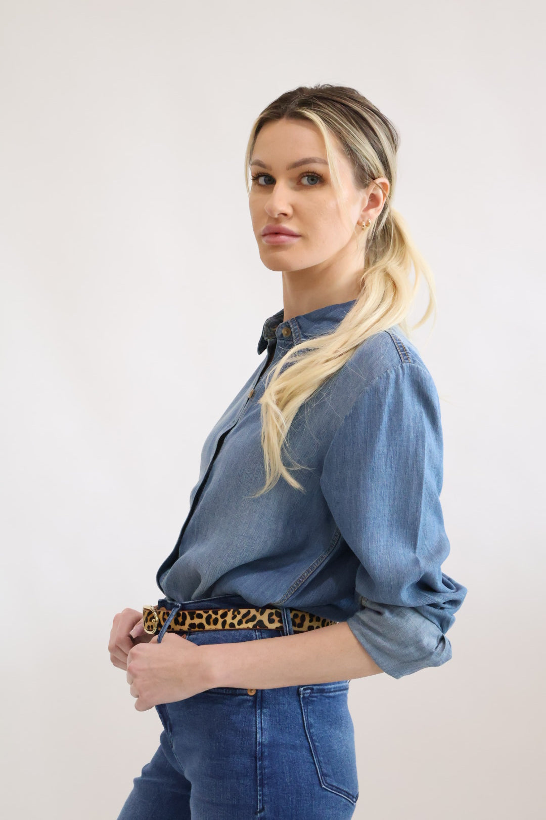 Chambray Long Sleeve Button Down Top