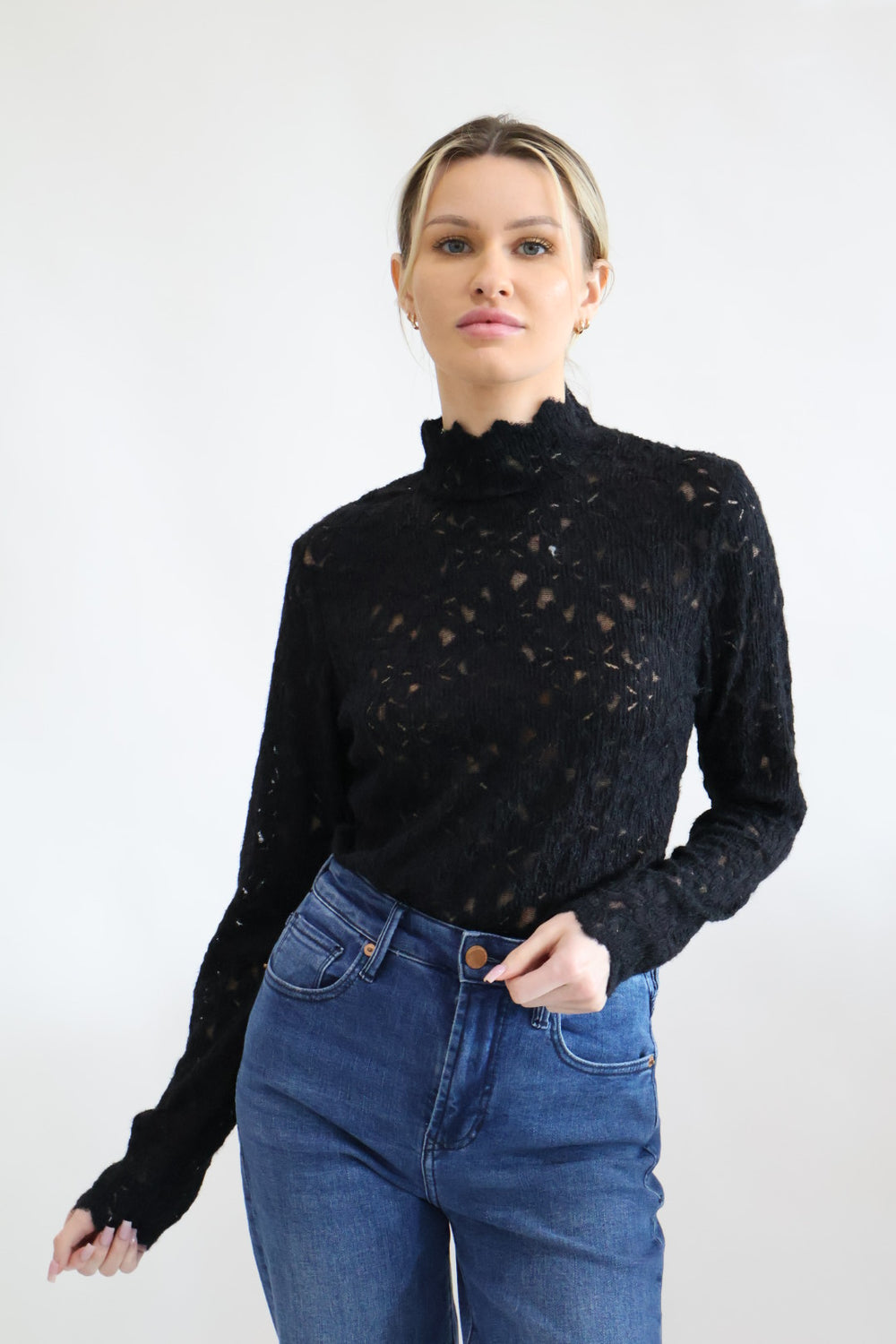 Lace Mock Neck Blouse