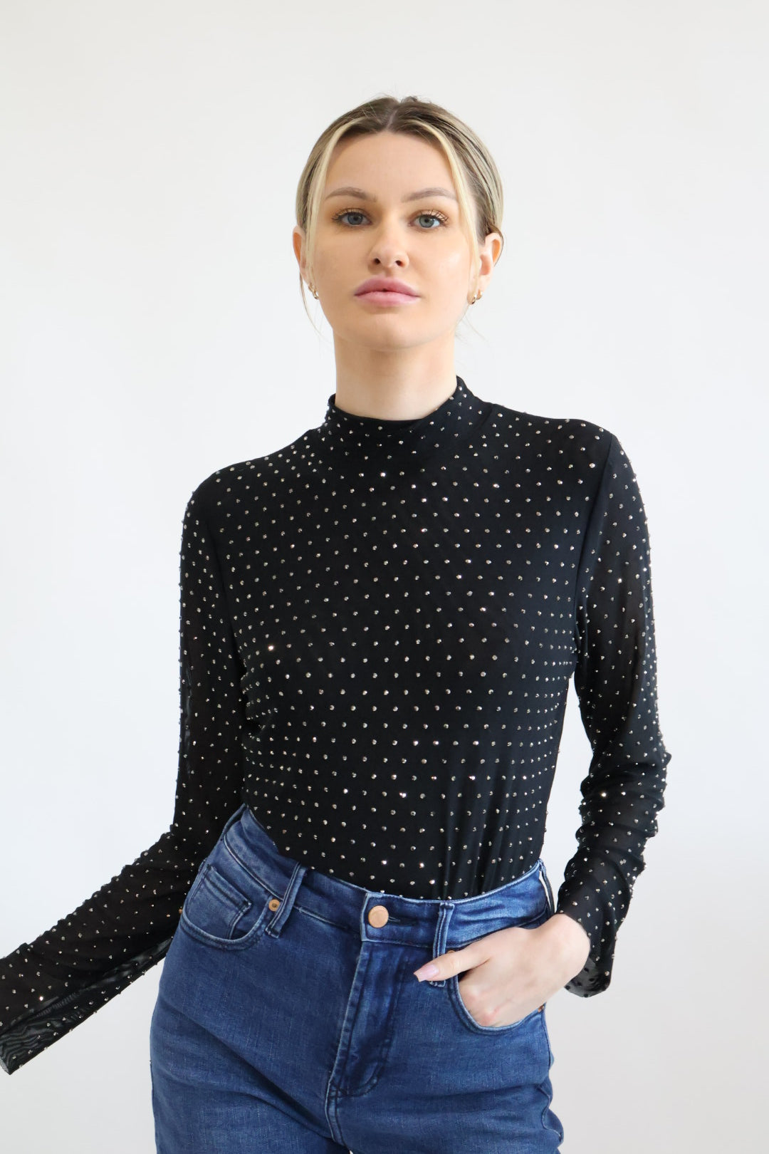 Mesh Mock Neck