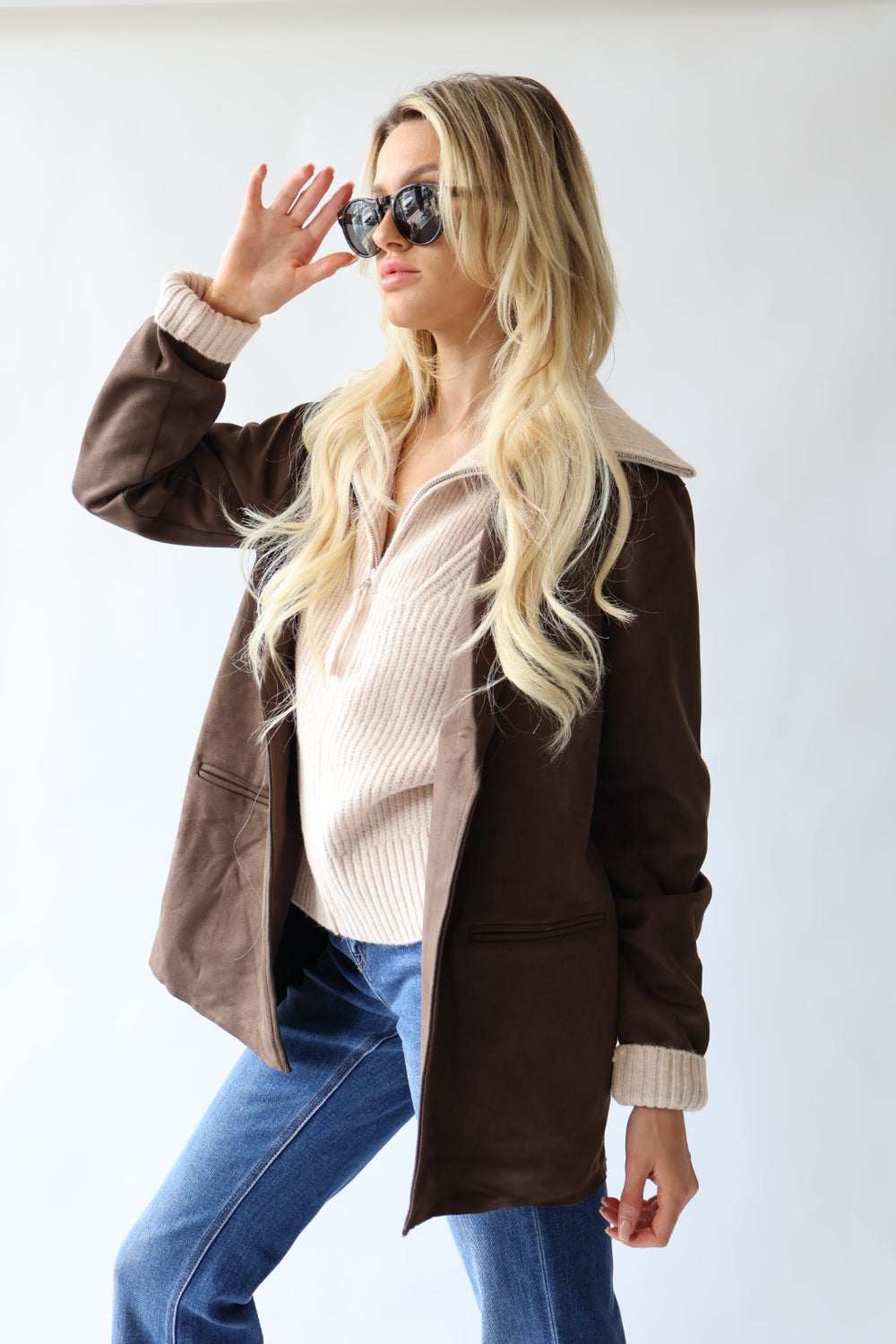 Brown Faux Suede Blazer