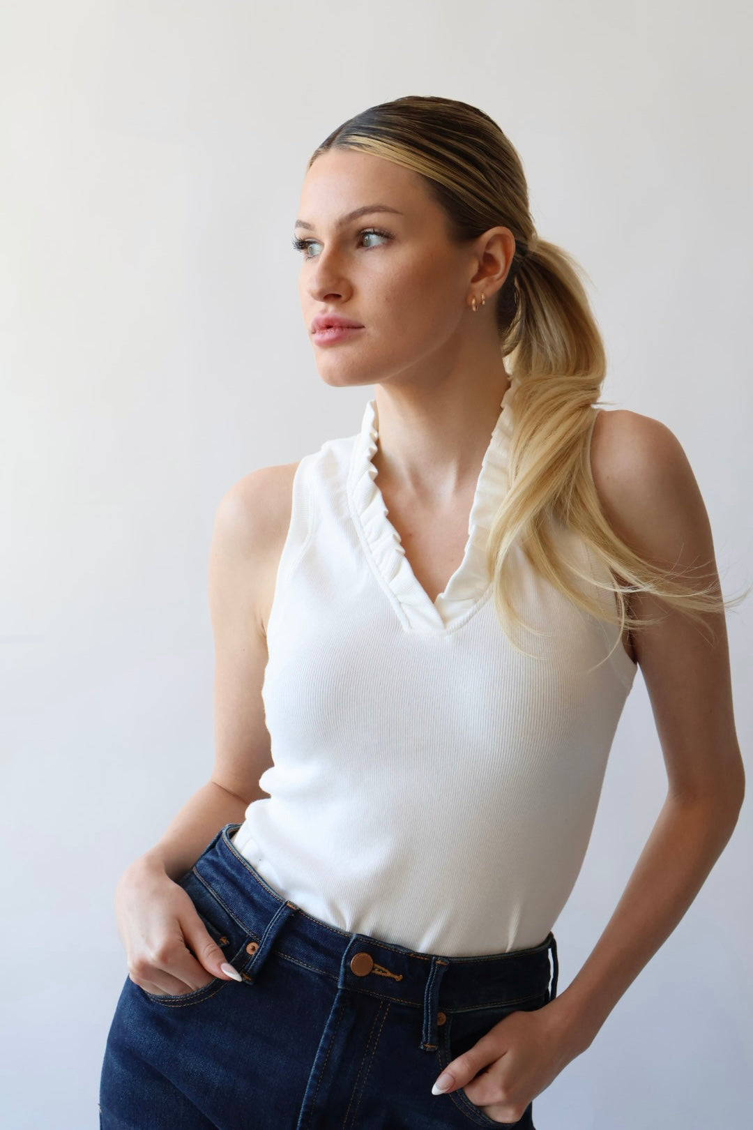 Ribbed Cotton Ruffle Tank Top