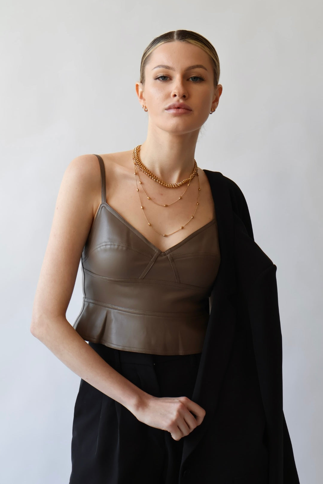 Vegan Leather Cropped Peplum Top