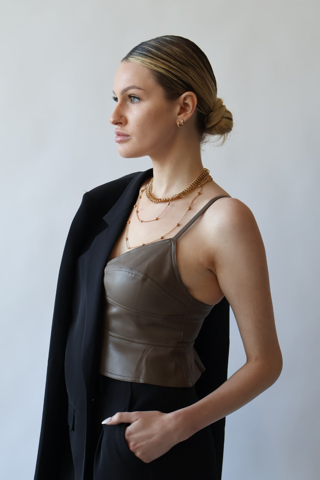 Vegan Leather Cropped Peplum Top