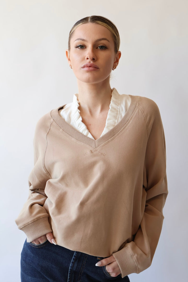 V Neck Cotton Sweatshirt