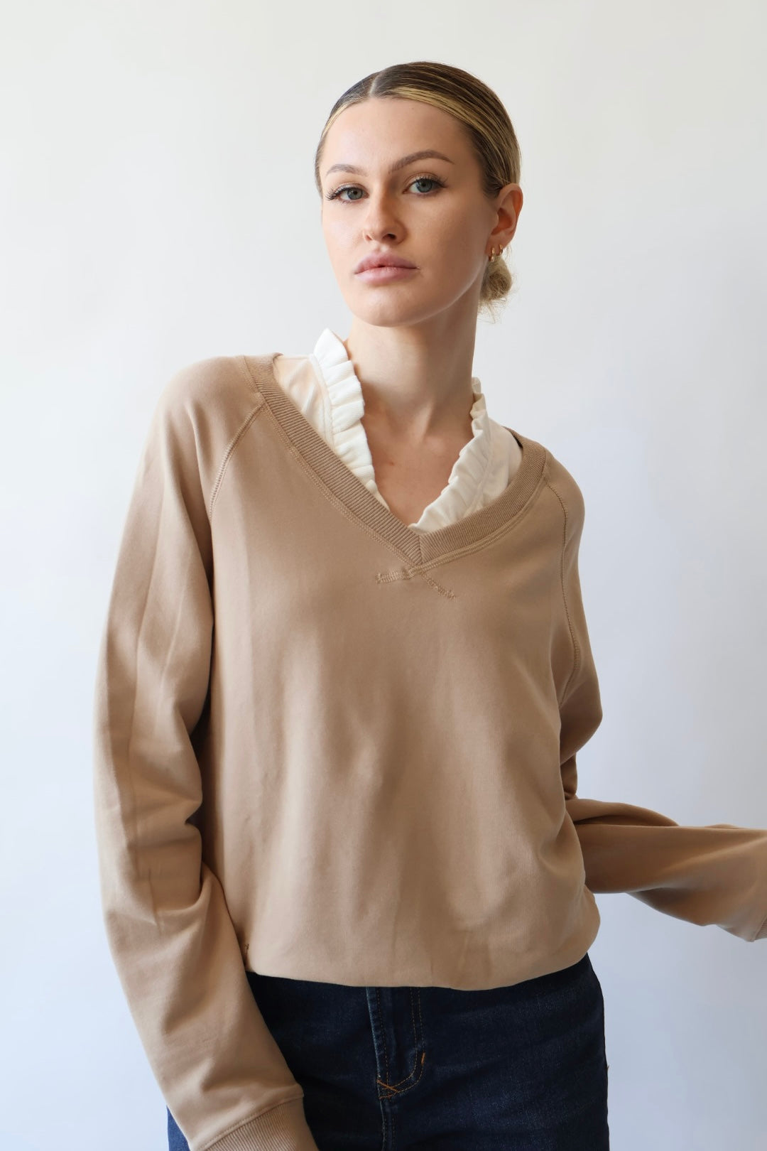 V Neck Cotton Sweatshirt