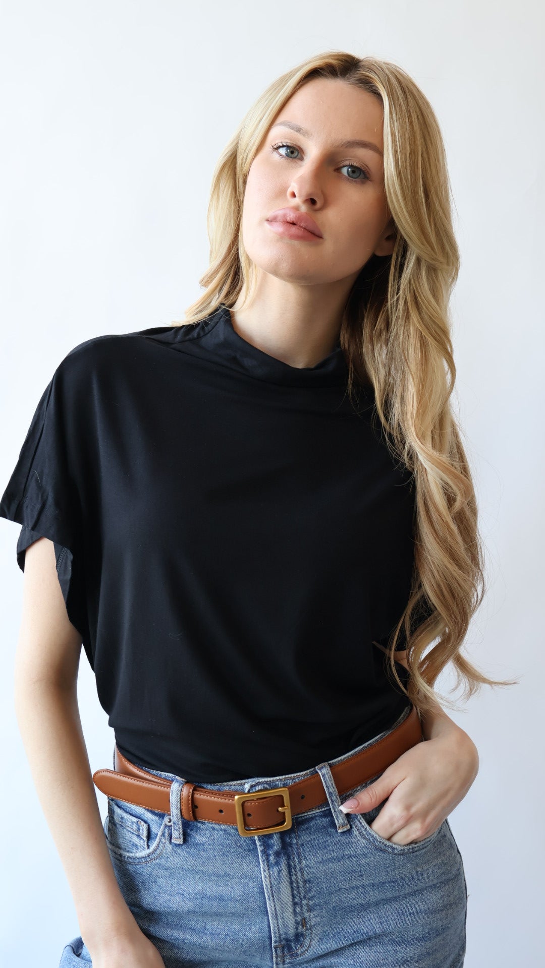 Short Sleeve Mock Neck Top