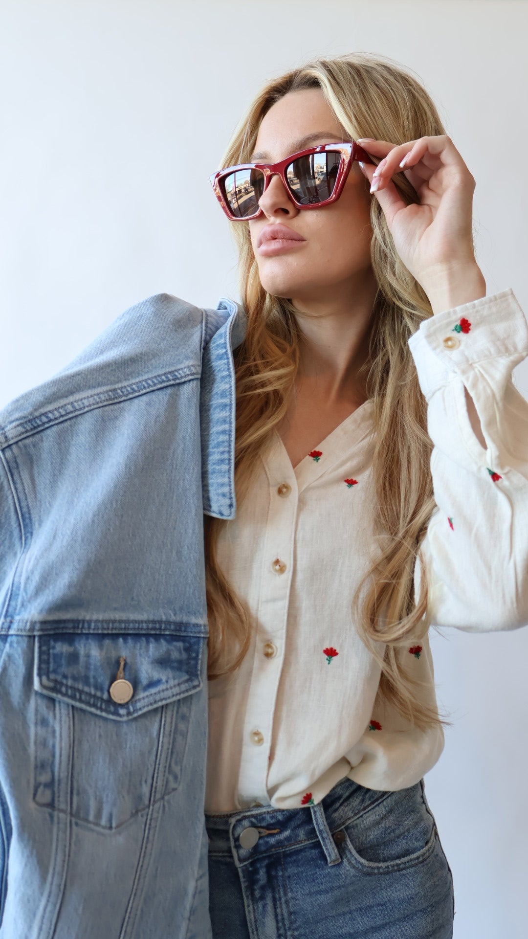 Floral Embroidered Linen Button Down Top