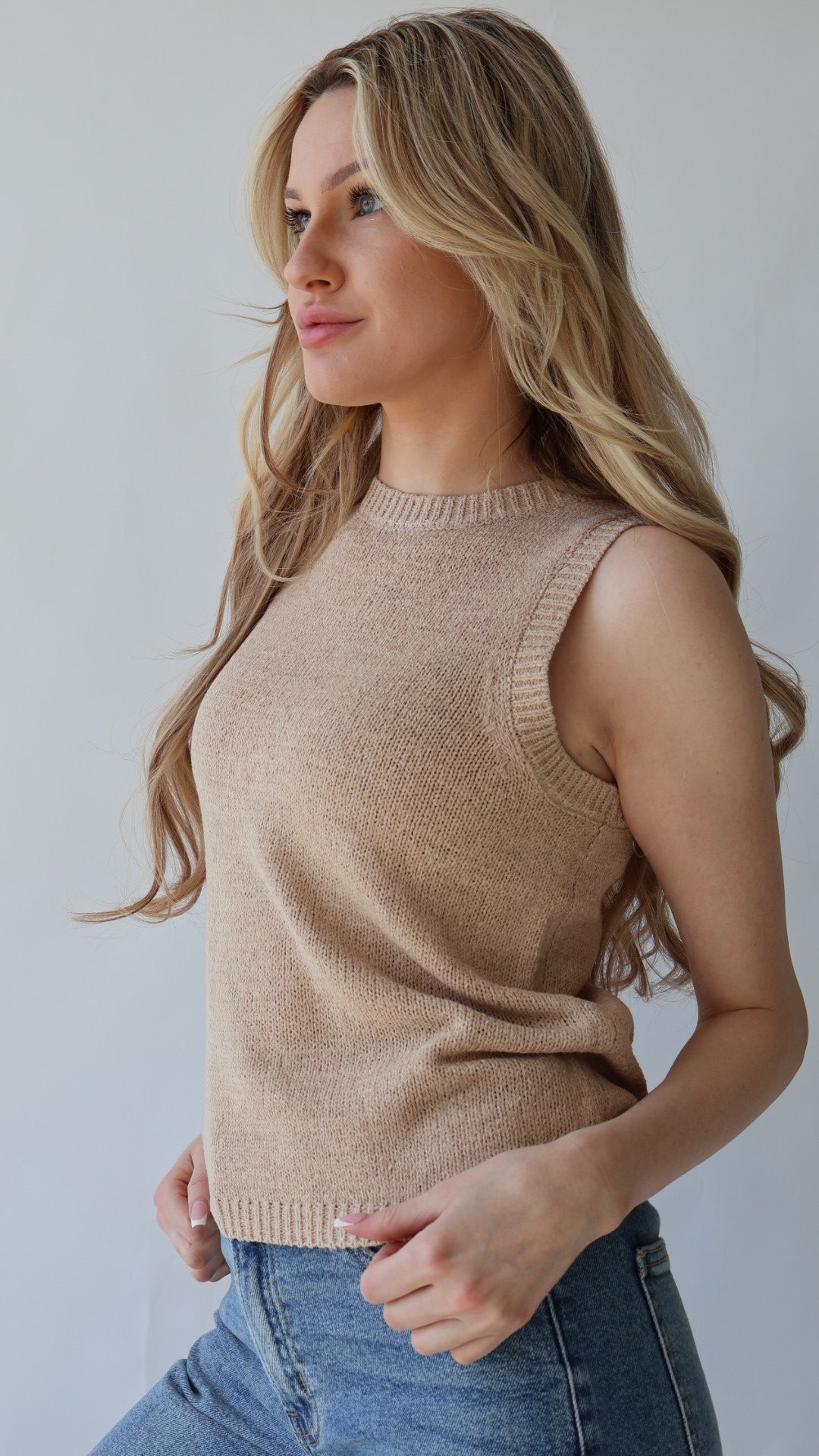 Crew Neck Knit Sleeveless Top