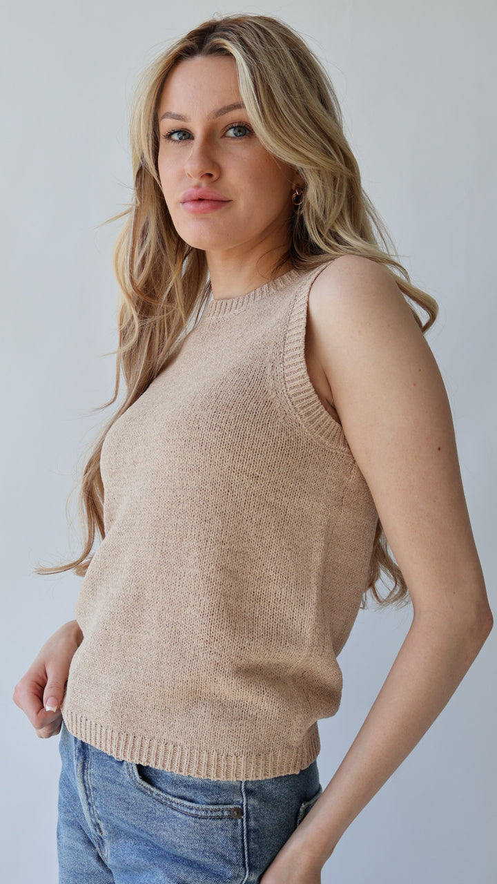 Crew Neck Knit Sleeveless Top