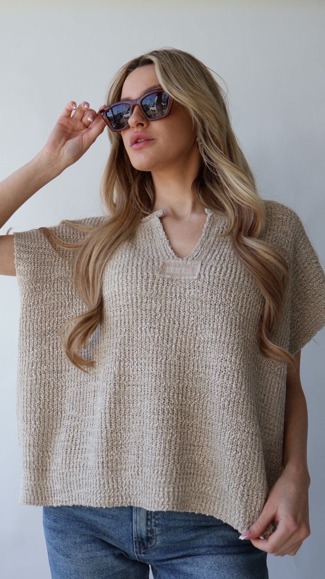 V-Neck Short Sleeve Sweater