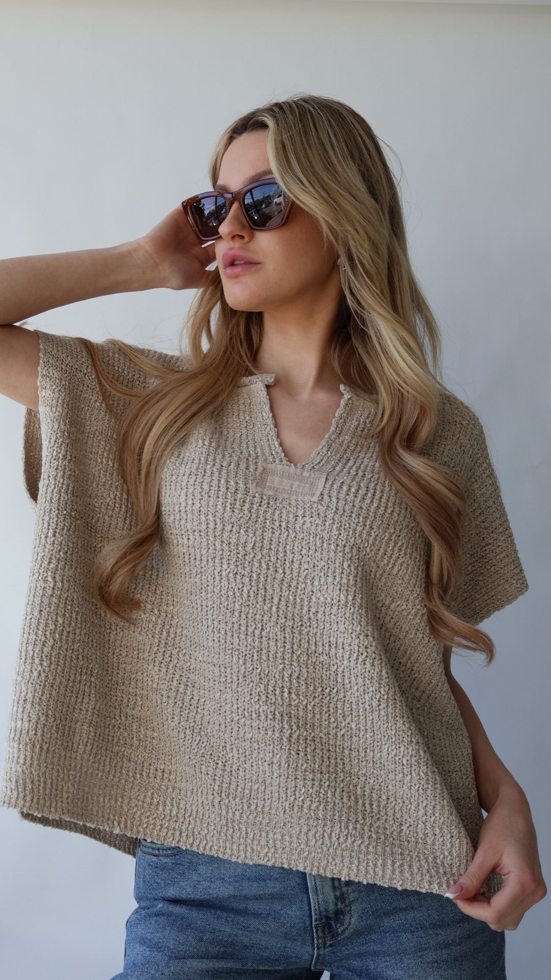 V-Neck Short Sleeve Sweater