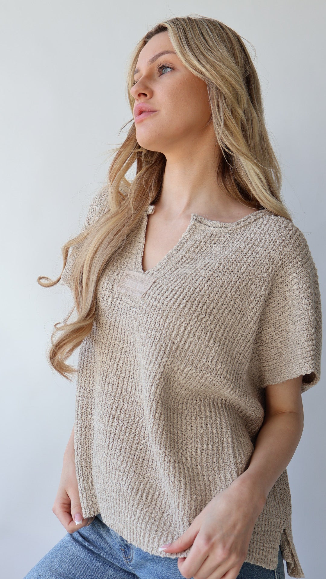 V-Neck Short Sleeve Sweater