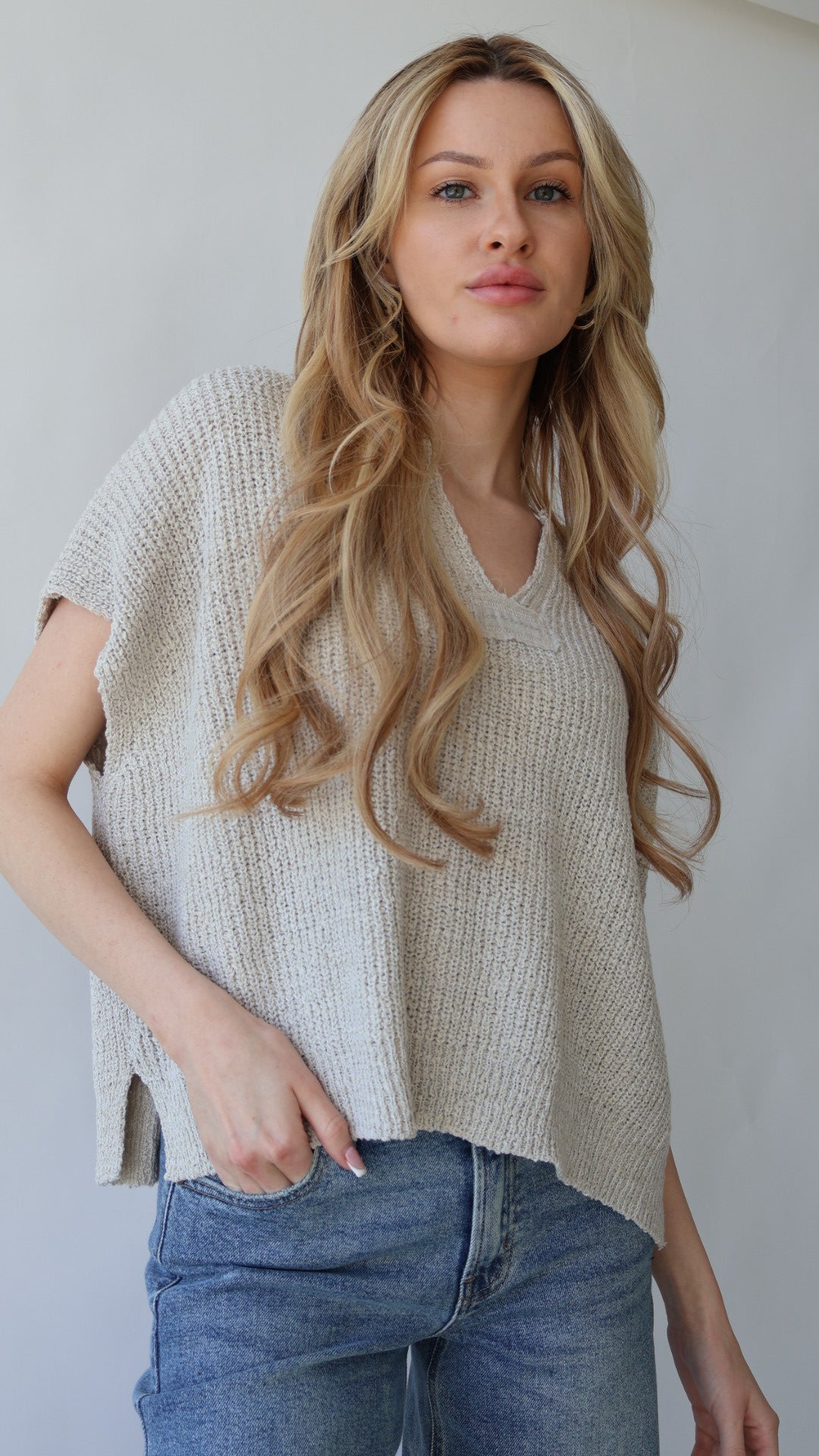 V-Neck Short Sleeve Sweater