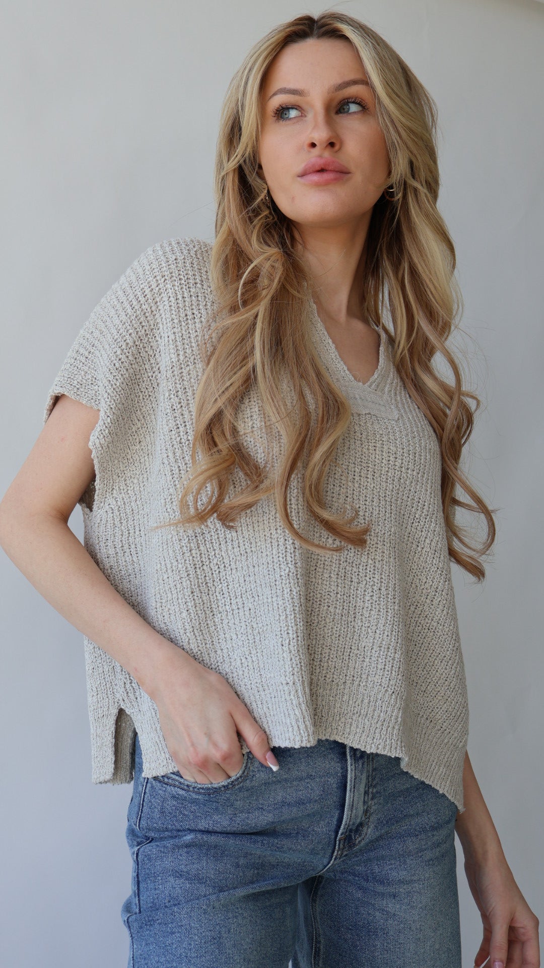 V-Neck Short Sleeve Sweater