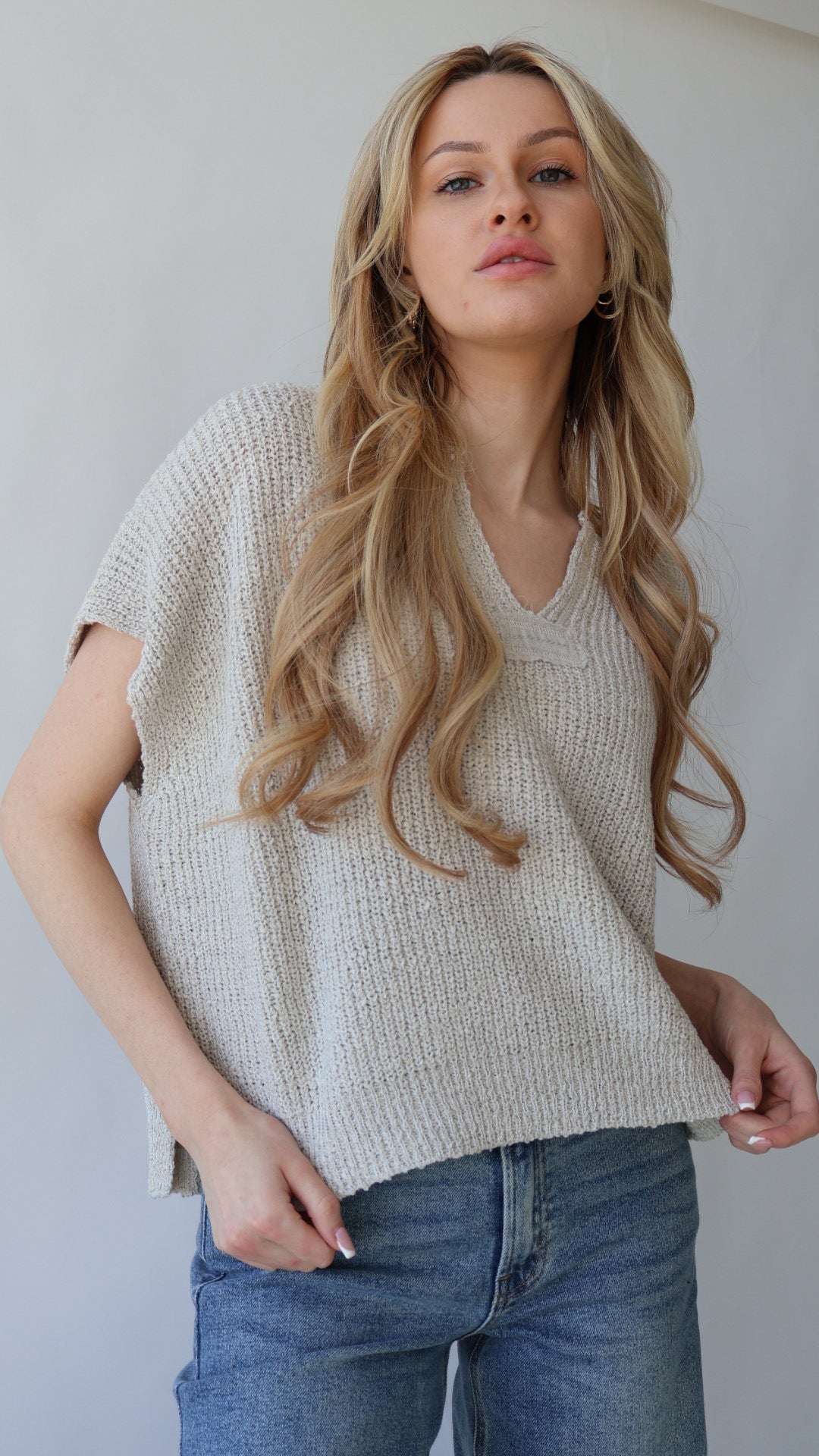 V-Neck Short Sleeve Sweater